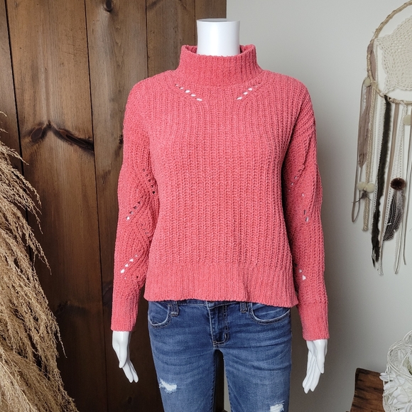 Maurices Sweaters - Maurices Chenille Coral Mock Neck Open Weave Sweater
